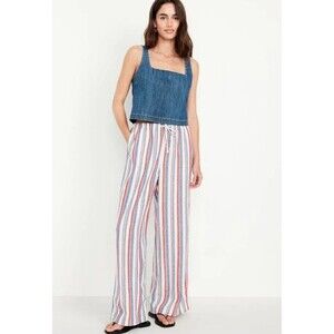 Old Navy Women’s High-Waisted Linen-Blend Wide-Leg Pants Striped Size S